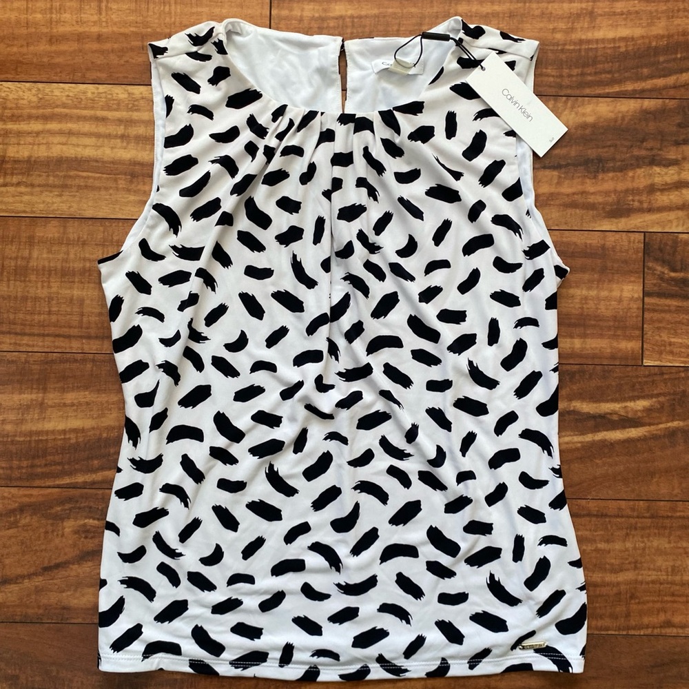 NWT Womens Calvin Klein Printed Sleeveless Pleated Cami Top Size M